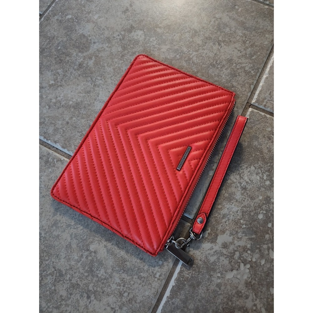 Rebecca Minkoff Avery Red Quilted Leather Wristlet Pouch Clutch Bag